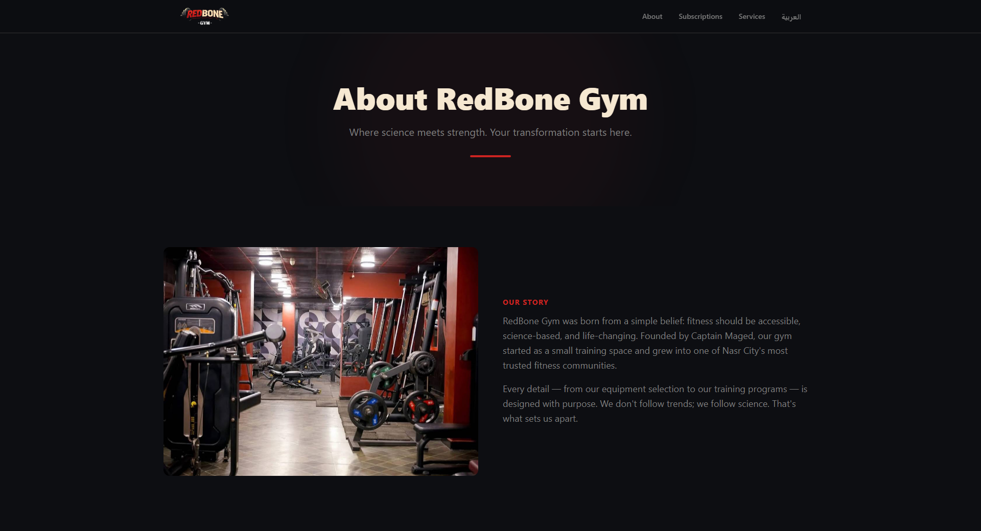RedBone Gym website design, screenshot 2