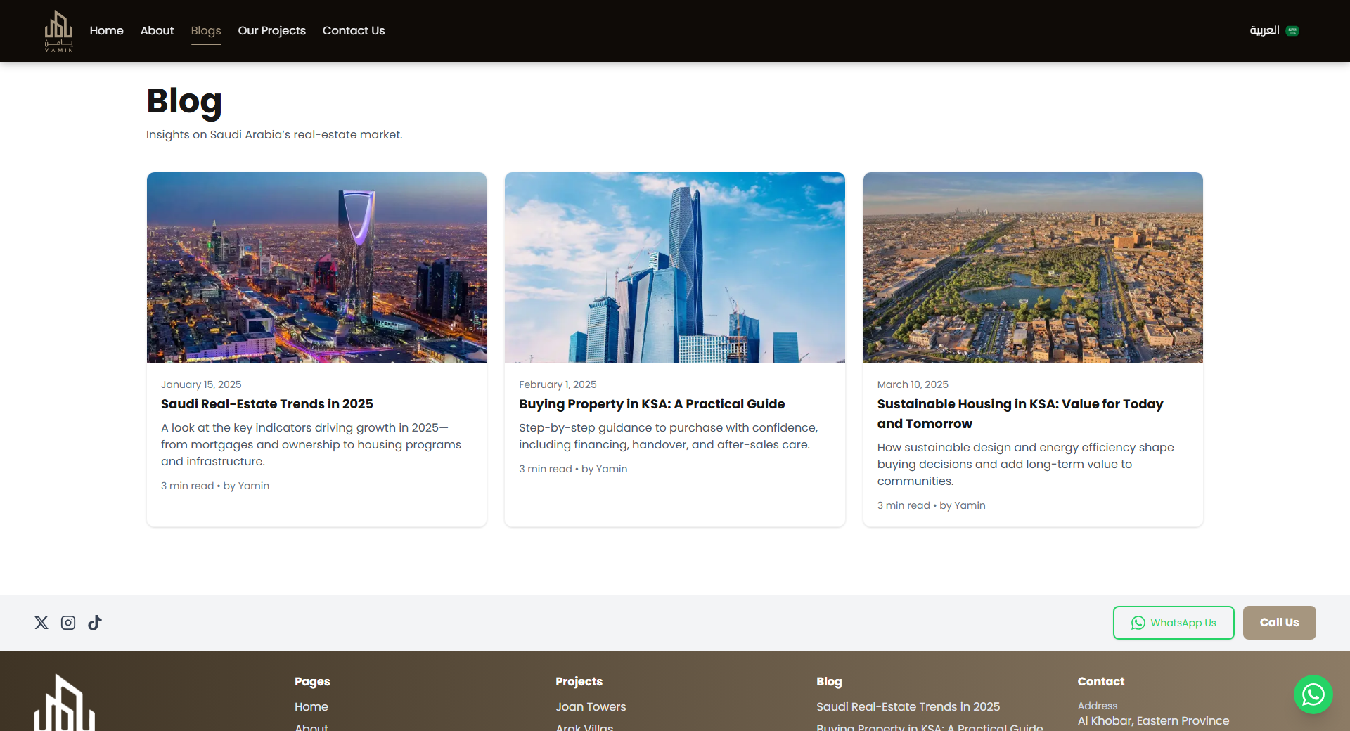 Yamin Estate website, full page view 2